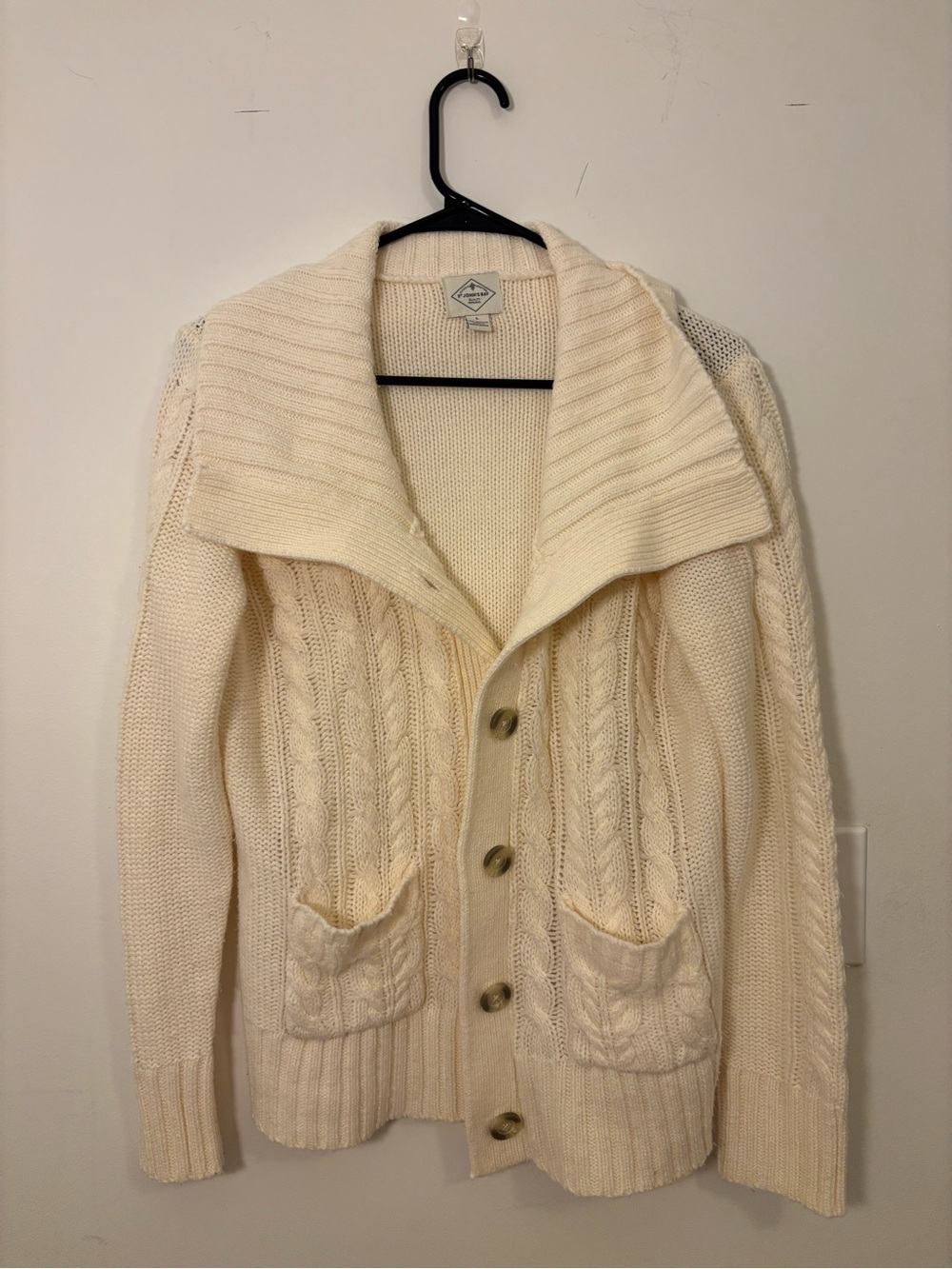 St. John's Bay Cream Cable Knit Shawl Collar Cardigan